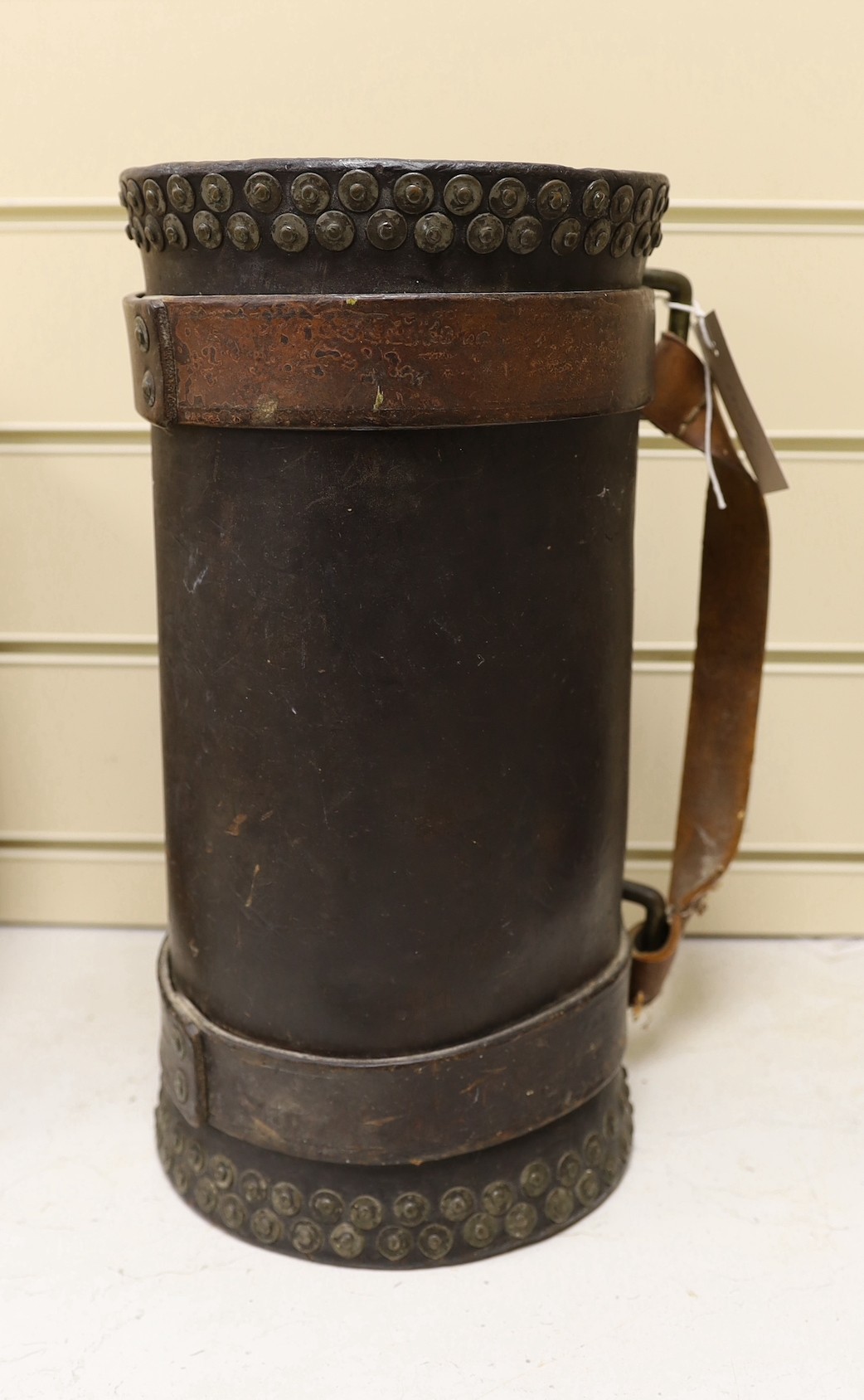 A leather shell carrier, 36cm tall